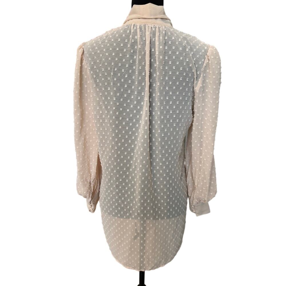 New ~ ADRIANNA PAPELL ~ Swiss Dot Tie Neck Long Sleeve Top Size XS - Picture 2 of 6